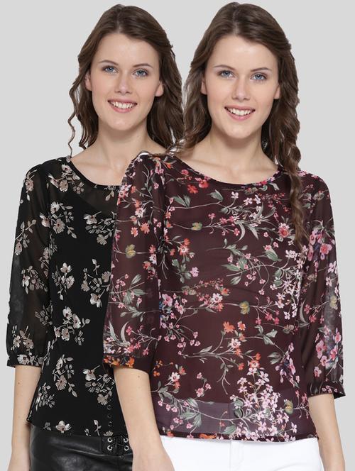 women boat neck printed top set - 19669083 - Very Small Image - 1