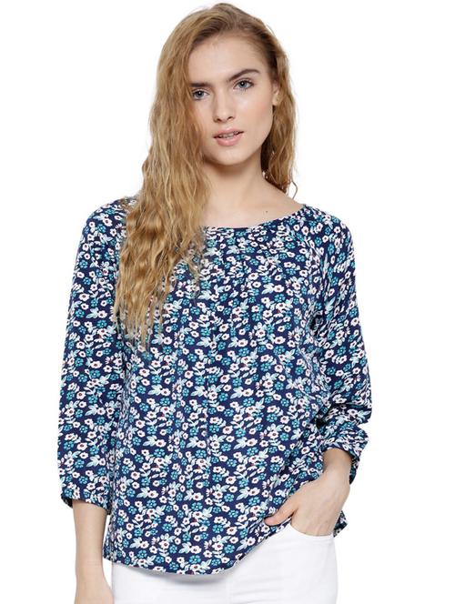 women boat neck printed top - 19669093 - Very Small Image - 1