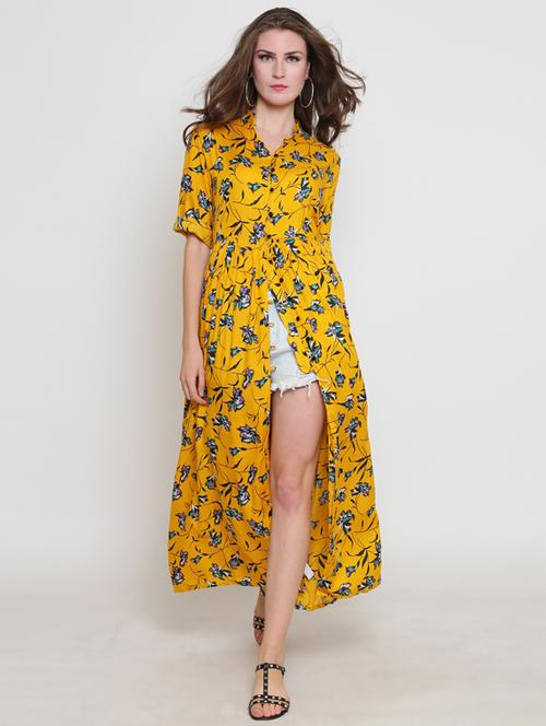 women mandarin collar printed a-line dress - 19669145 - Very Small Image - 1