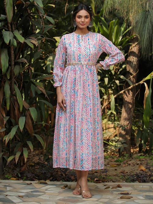 printed fit & flare ethnic dress - 19670398 - Very Small Image - 1