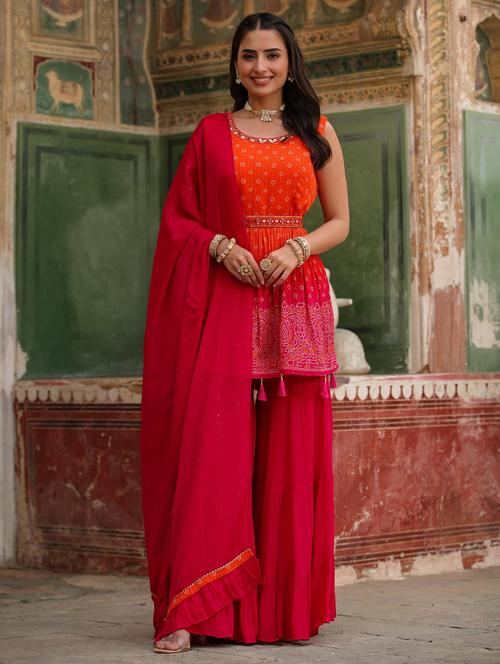 orange printed kurta sharara set - 19670455 - Very Small Image - 1