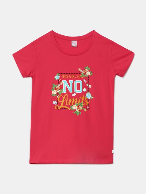 girls round neck front print t-shirt - 19670551 - Very Small Image - 1