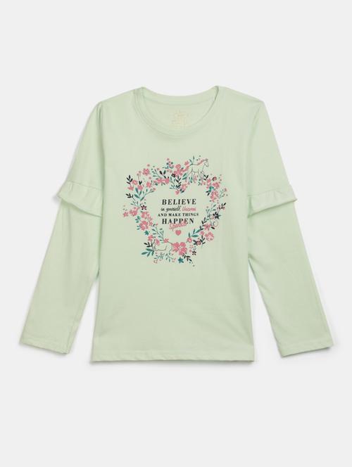 girls round neck front print t-shirt - 19670674 - Very Small Image - 1