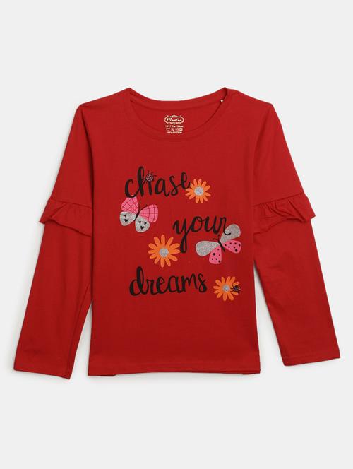 girls round neck front print t-shirt - 19670676 - Very Small Image - 1