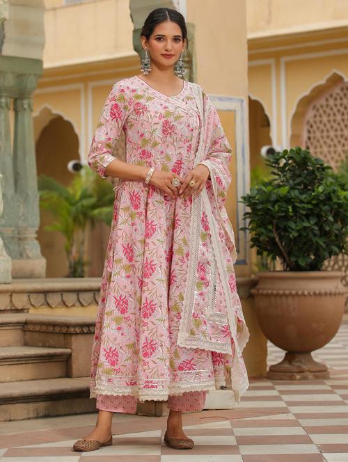 pink printed anarkali suit set - 19670770 - Very Small Image - 1