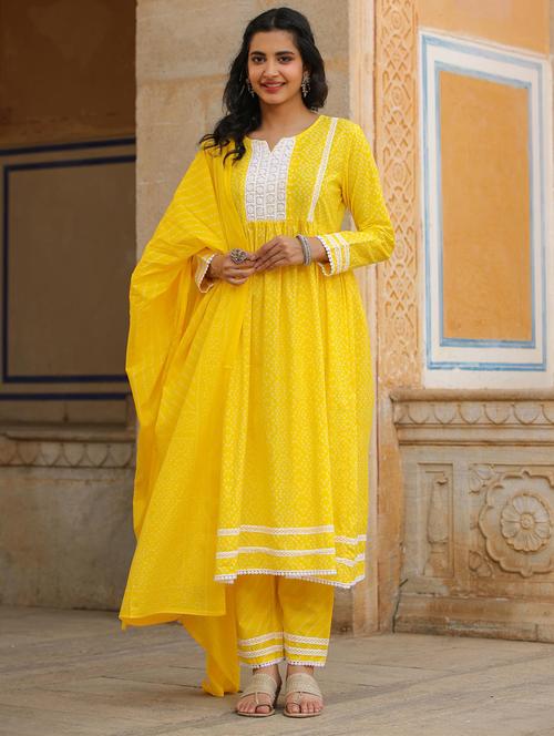 yellow embroidered anarkali suit set - 19670775 - Very Small Image - 1