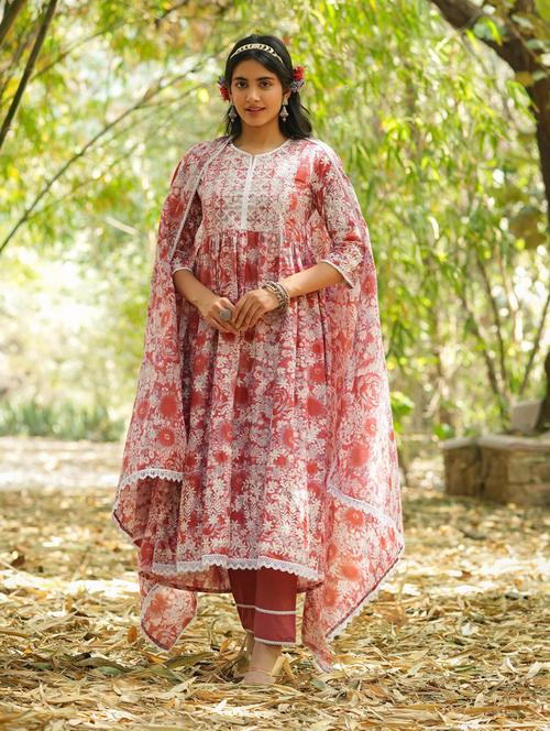 pink embroidered anarkali suit set - 19670780 - Very Small Image - 1