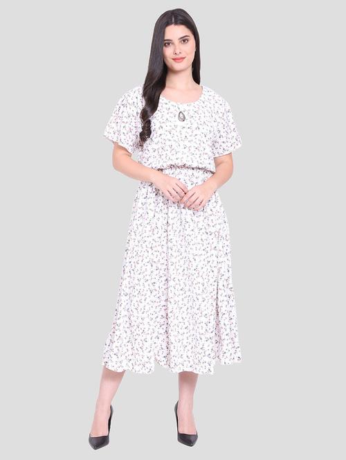 white printed fit & flare dress - 19670865 - Very Small Image - 1