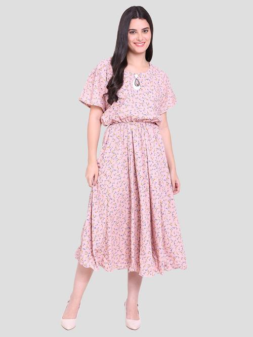 pink printed fit & flare dress - 19670867 - Very Small Image - 1