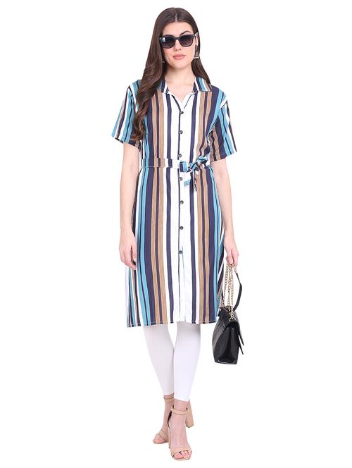 shirt collar striped button up dress - 19670874 - Very Small Image - 1