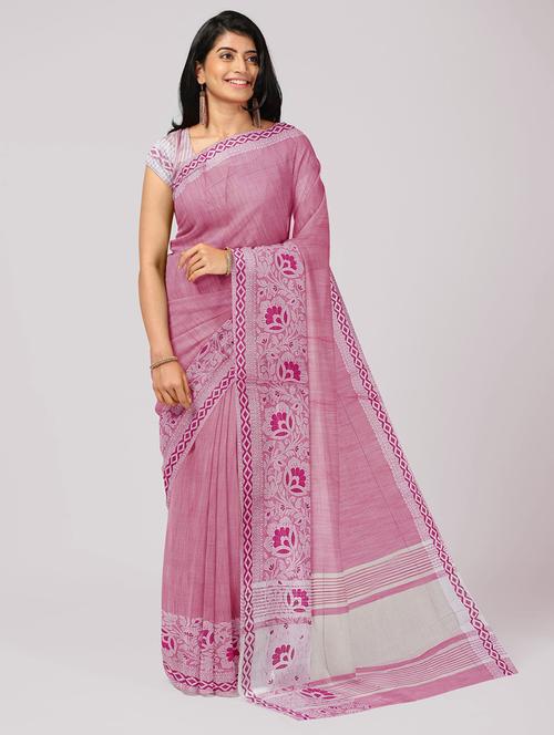 pink self design woven saree with blouse - 19671652 - Very Small Image - 1
