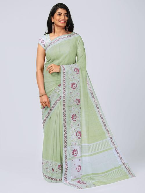 light green self design woven saree with blouse - 19671653 - Very Small Image - 1