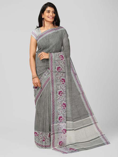 grey self design woven saree with blouse - 19671654 - Very Small Image - 1