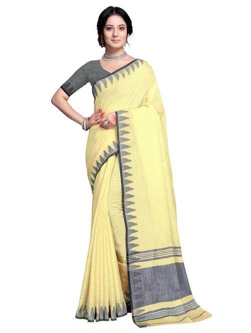 yellow self design woven saree with blouse - 19671671 - Very Small Image - 1
