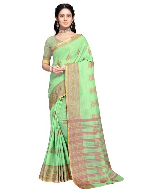 light green self design woven saree with blouse - 19671688 - Very Small Image - 1