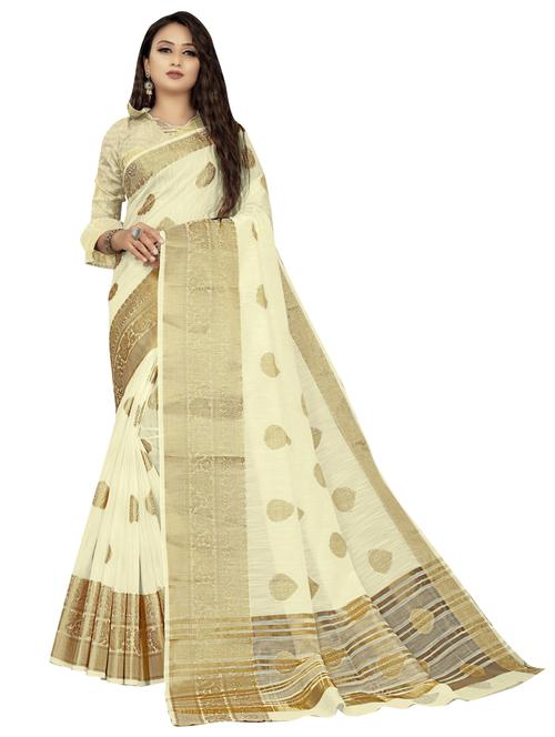 cream self design woven saree with blouse - 19671691 - Very Small Image - 1