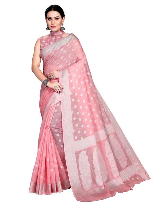 pink self design woven saree with blouse - 19671692 - Very Small Image - 1