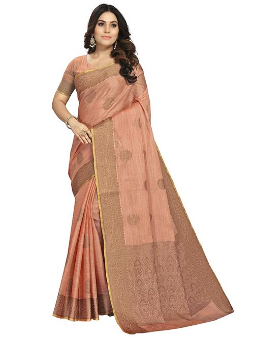 orange self design woven saree with blouse - 19671695 - Very Small Image - 1