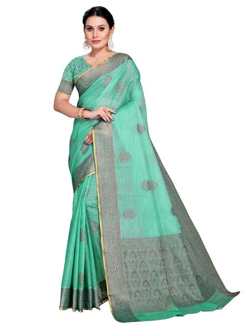 green self design woven saree with blouse - 19671700 - Very Small Image - 1