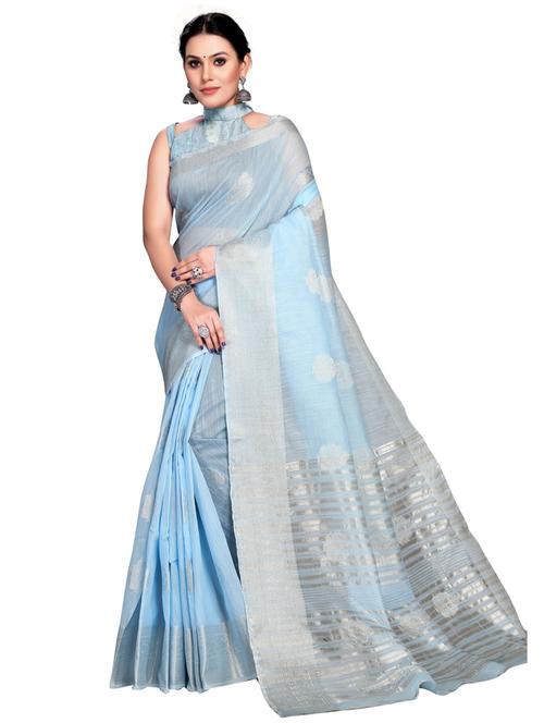 light blue self design woven saree with blouse - 19671714 - Very Small Image - 1