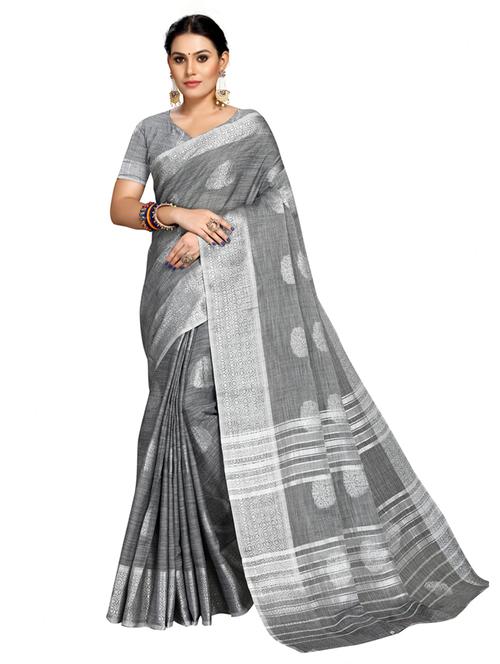 grey self design woven saree with blouse - 19671717 - Very Small Image - 1