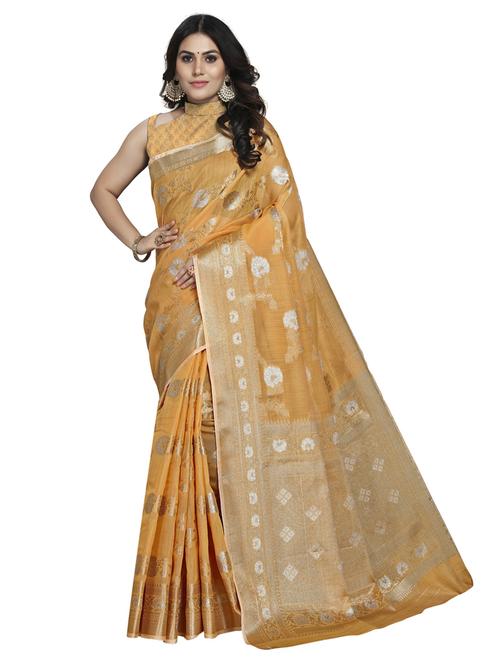 yellow self design woven saree with blouse - 19671728 - Very Small Image - 1