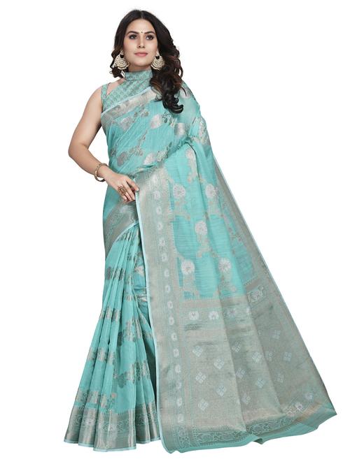 blue self design woven saree with blouse - 19671729 - Very Small Image - 1