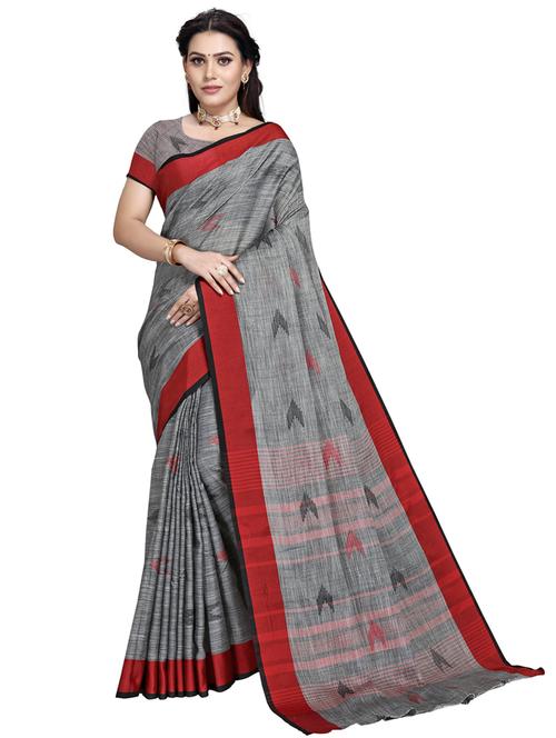 grey self design woven saree with blouse - 19671735 - Very Small Image - 1