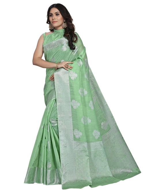 light green linen banarasi saree - 19671831 - Very Small Image - 1