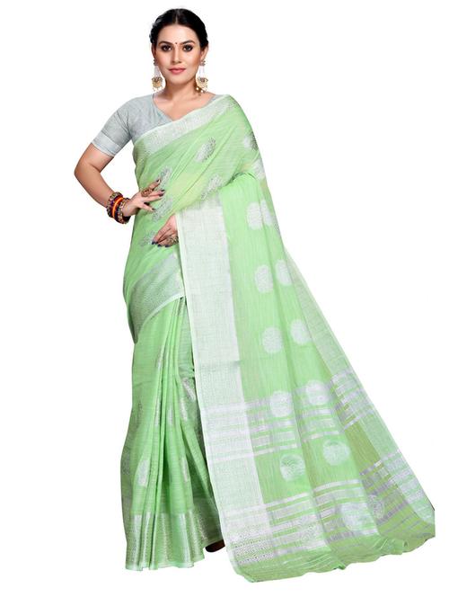light green linen banarasi saree with blouse - 19671842 - Very Small Image - 1