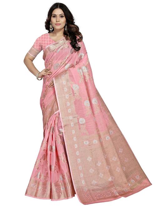 pink linen banarasi saree with blouse - 19671854 - Very Small Image - 1