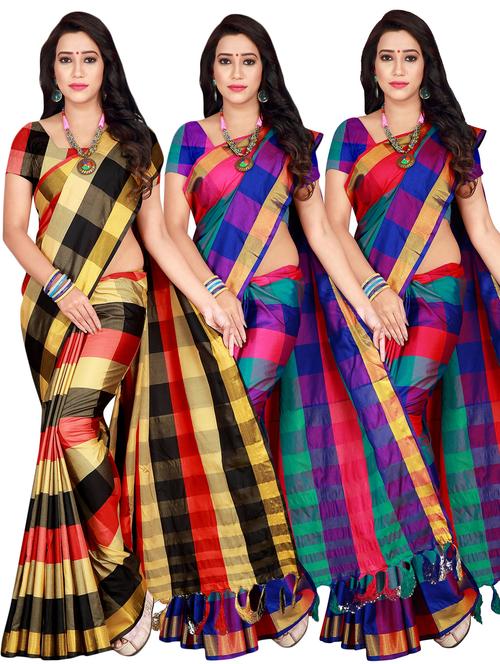 pack of 3 chettinad saree with blouse - 19672402 - Very Small Image - 1