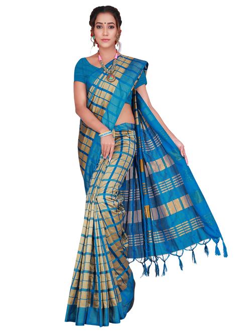 check woven saree with blouse - 19672437 - Very Small Image - 1
