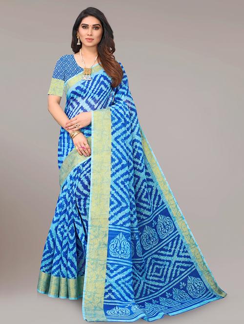 printed woven saree with blouse - 19672475 - Very Small Image - 1