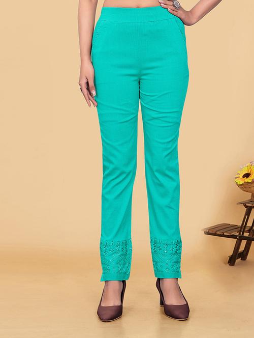 turquoise solid peg trouser - 19672579 - Very Small Image - 1