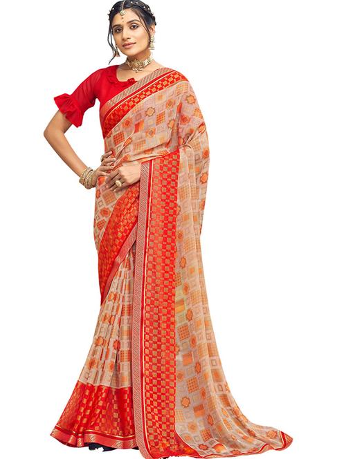 printed bordered saree with blouse - 19672650 - Very Small Image - 1