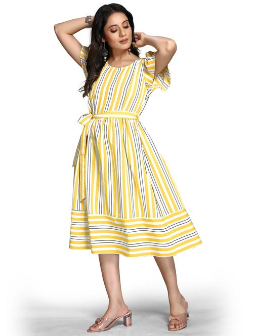 yellow striped fit & flare dress - 19680873 - Very Small Image - 1