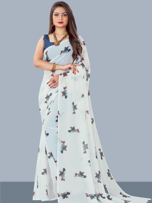 printed woven saree with blouse - 19681074 - Very Small Image - 1