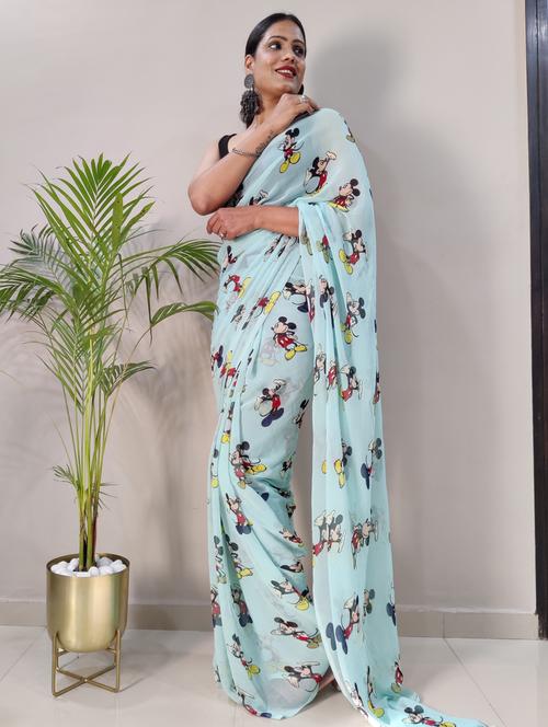 printed woven saree with blouse - 19681089 - Very Small Image - 1