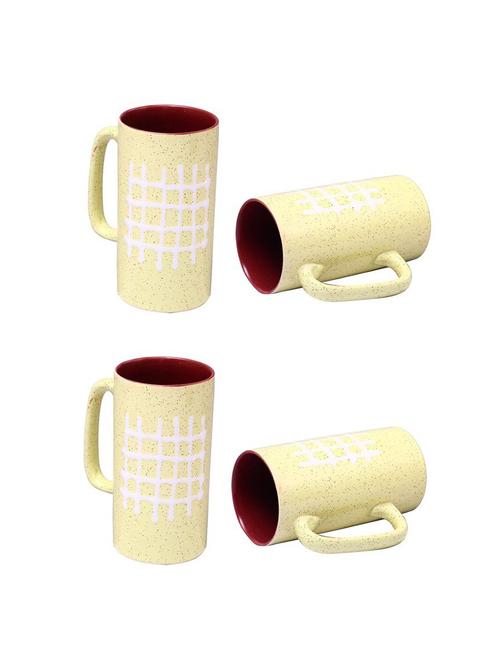 caffeine handmade ceramic white and maroon milk mug (set of 4) - 19682012 - Very Small Image - 1