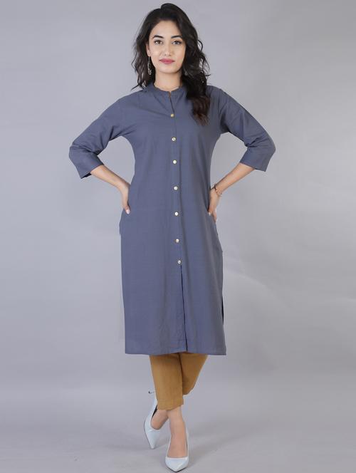 grey solid straight kurti - 19682352 - Very Small Image - 1