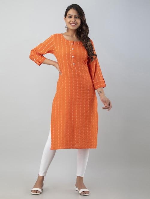 orange printed straight kurti - 19682364 - Very Small Image - 1