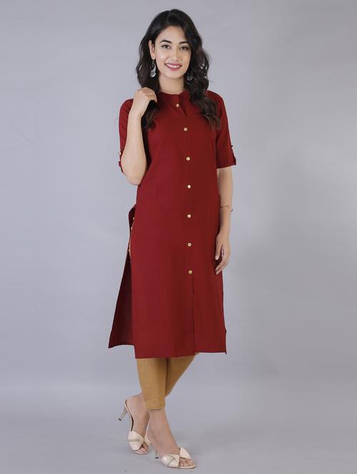 maroon solid straight kurti - 19682366 - Very Small Image - 1