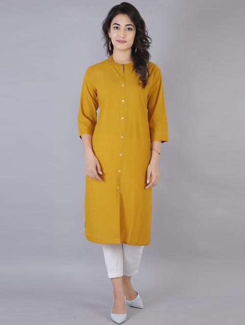 yellow solid straight kurti - 19682367 - Very Small Image - 1