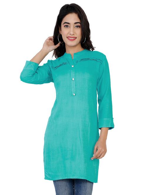 turquoise solid straight kurti - 19682380 - Very Small Image - 1