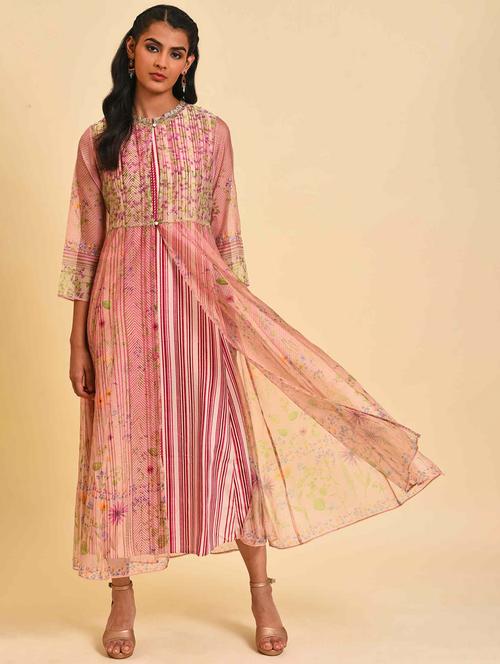 pink printed kurta jacket set - 19684483 - Very Small Image - 1