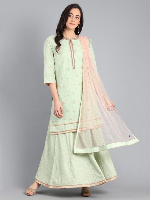 green embroidered kurta sharara set - 19684484 - Very Small Image - 1