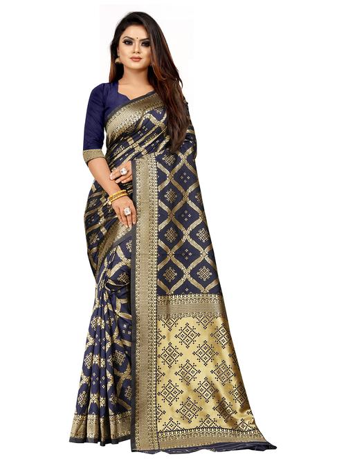 dark blue silk mysore saree with blouse - 19684715 - Very Small Image - 1