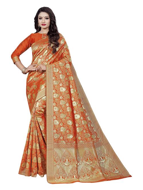 orange art silk saree with blouse - 19684739 - Very Small Image - 1