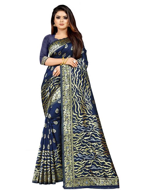 dark blue silk banarasi saree - 19684745 - Very Small Image - 1